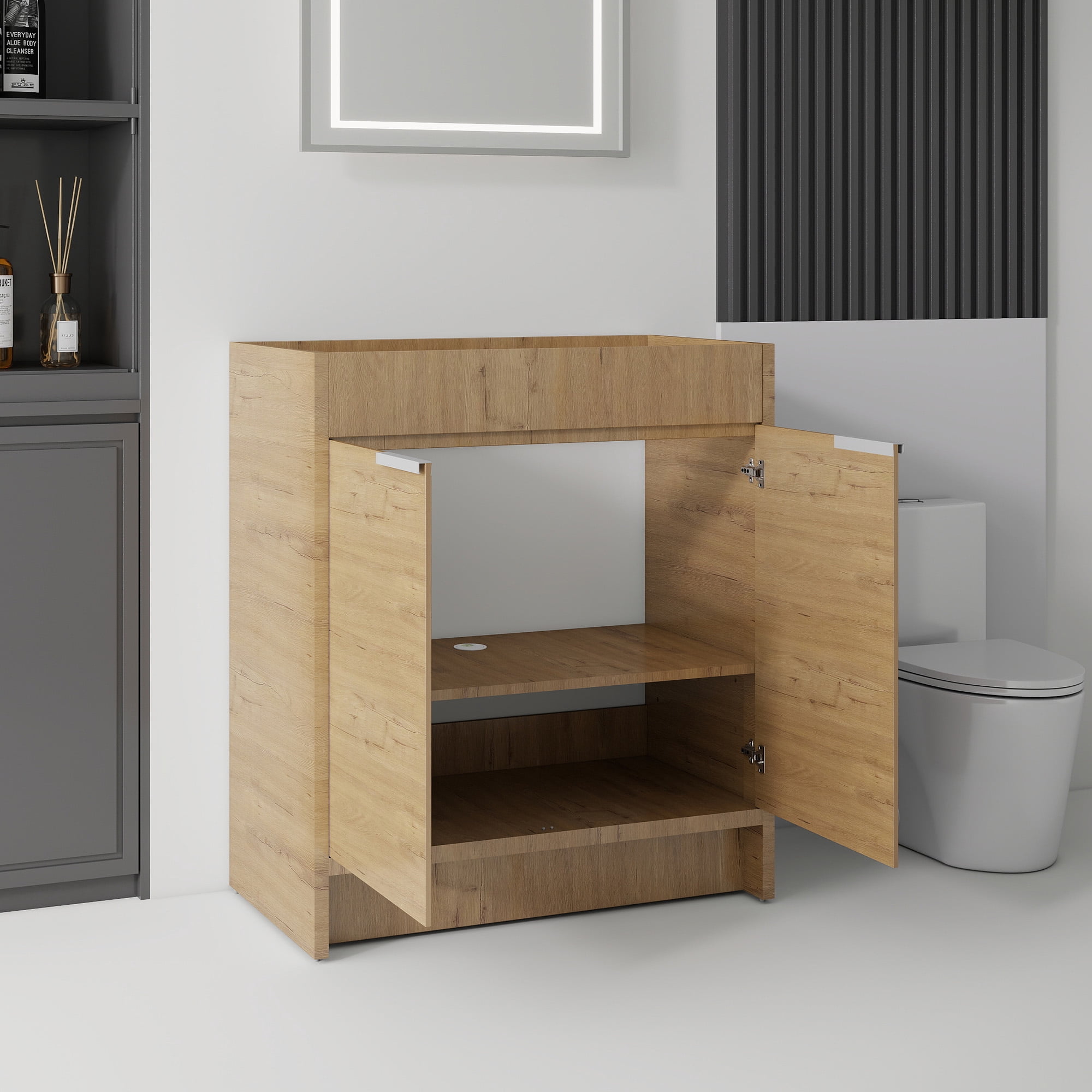 Leumius 30" Freestanding Bathroom Vanity Cabinet with Soft-Close Double Doors,Modern Bathroom Vanity,Spacious Interior Storage,Cabinet Only,Oak