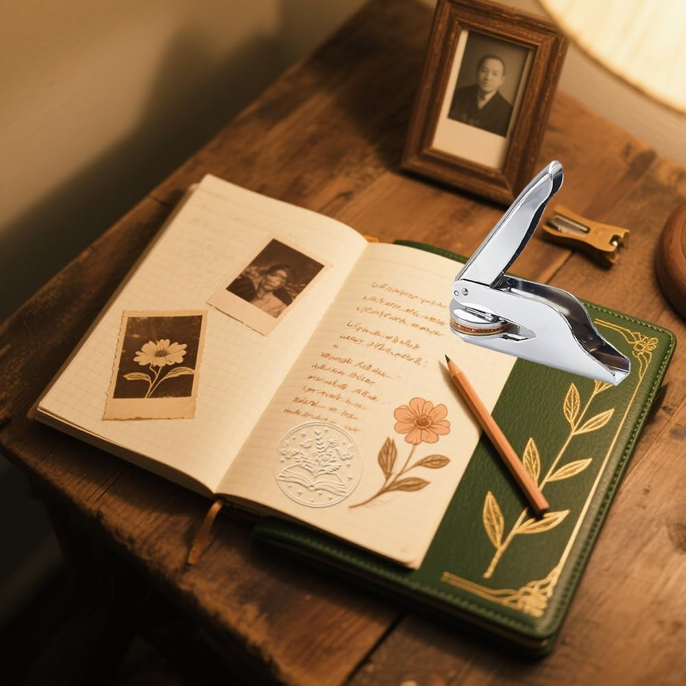 Book Embosser Personalized Wildflower Book Pattern Book Stamp Durable Library Stamp with Handle Set for Books Library Envelopes Documents Invitation