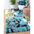 thumbnail image 2 of 9' x 12' Turquoise Blue and Gray Abstract Eclectic Rectangular Area Throw Rug, 2 of 7