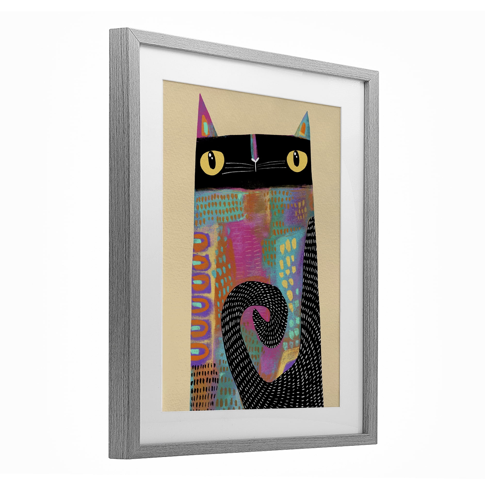 Stupell Industries Stylized Colorful Cat Gray Framed Print Under Glass, design by Gabriela Avila