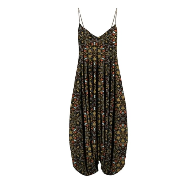 Fashnice Ladies Jumpsuits Floral Print Romper Wide Leg Harem Pant Backless Beach Playsuit Style G S