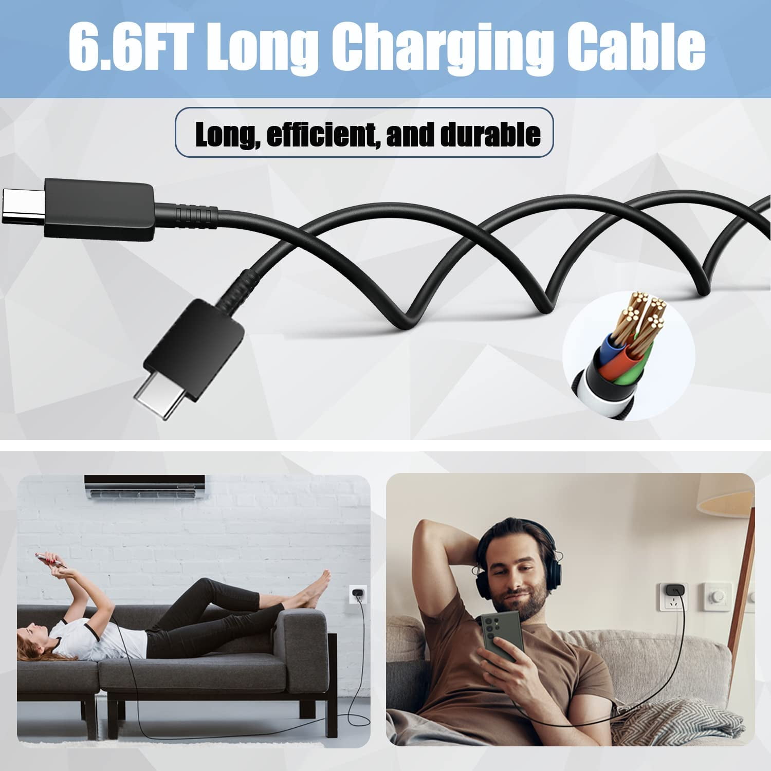 Type C Charger Fast Charging for Nokia 3.4 - 3 PACK 25W Super Fast Charger Block with 6.6FT USB C Charger Cable - Black