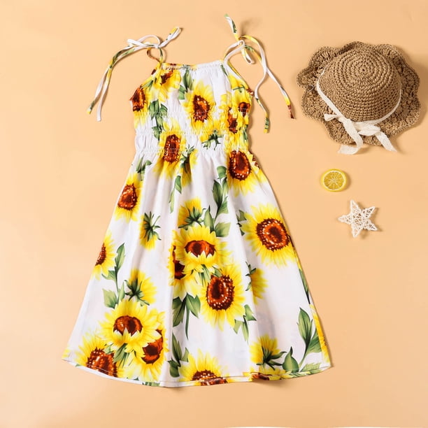 Vestido de tirantes de playa con estampado de flores de girasol a la moda de verano para padres e hijos traje de madre e hija para padres e hijos chico Pompotops qyievc1593