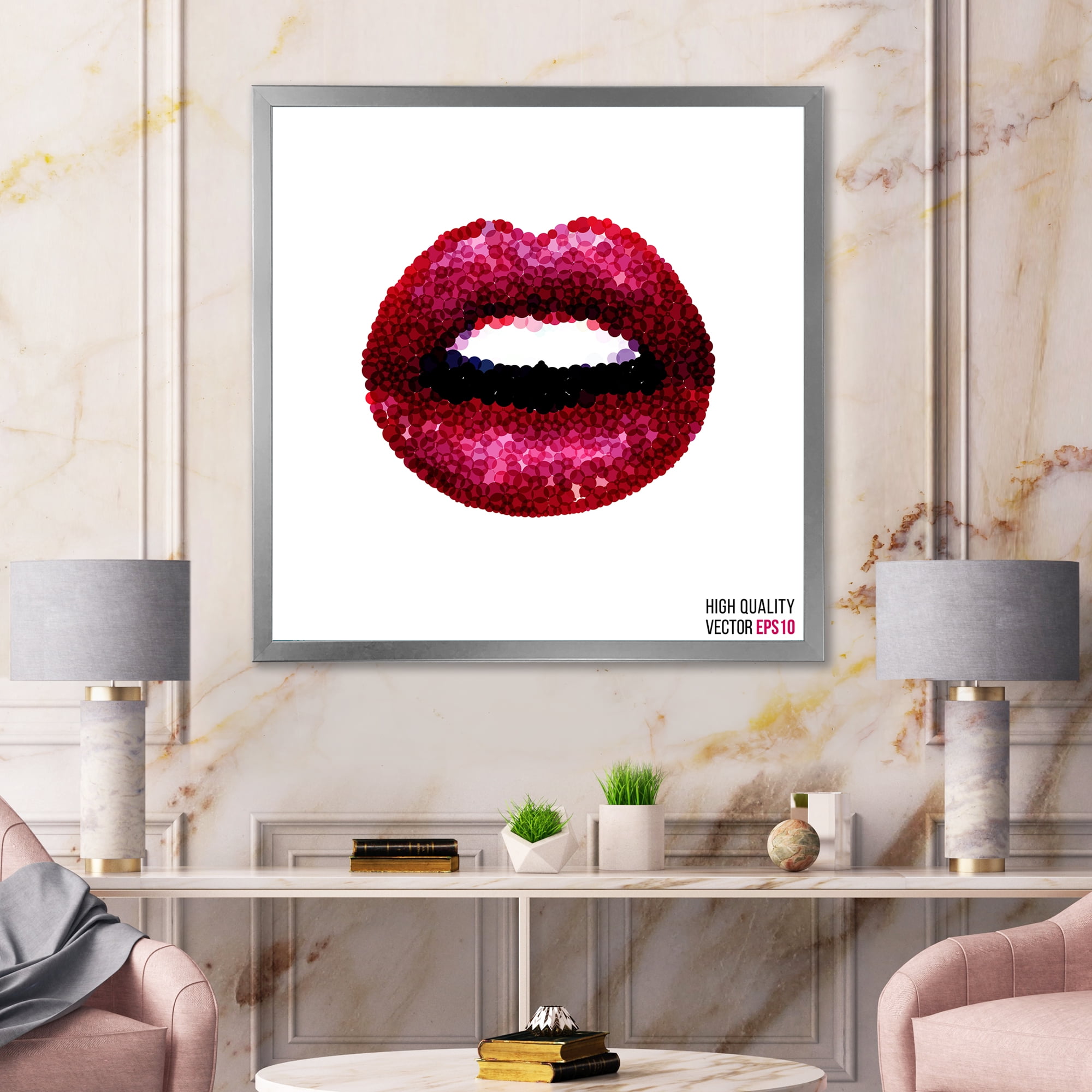 Designart 'Sexy Red Girl Lips' Modern Framed Art Print