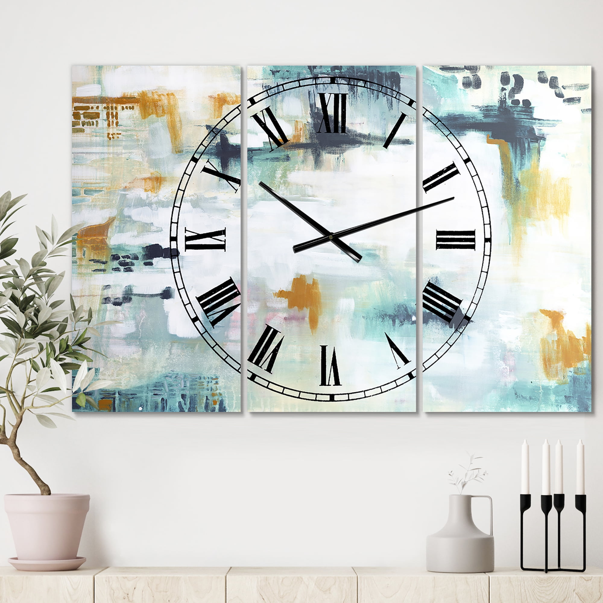 Designart 'Teal And White Composition ' Oversized Modern Wall Clock