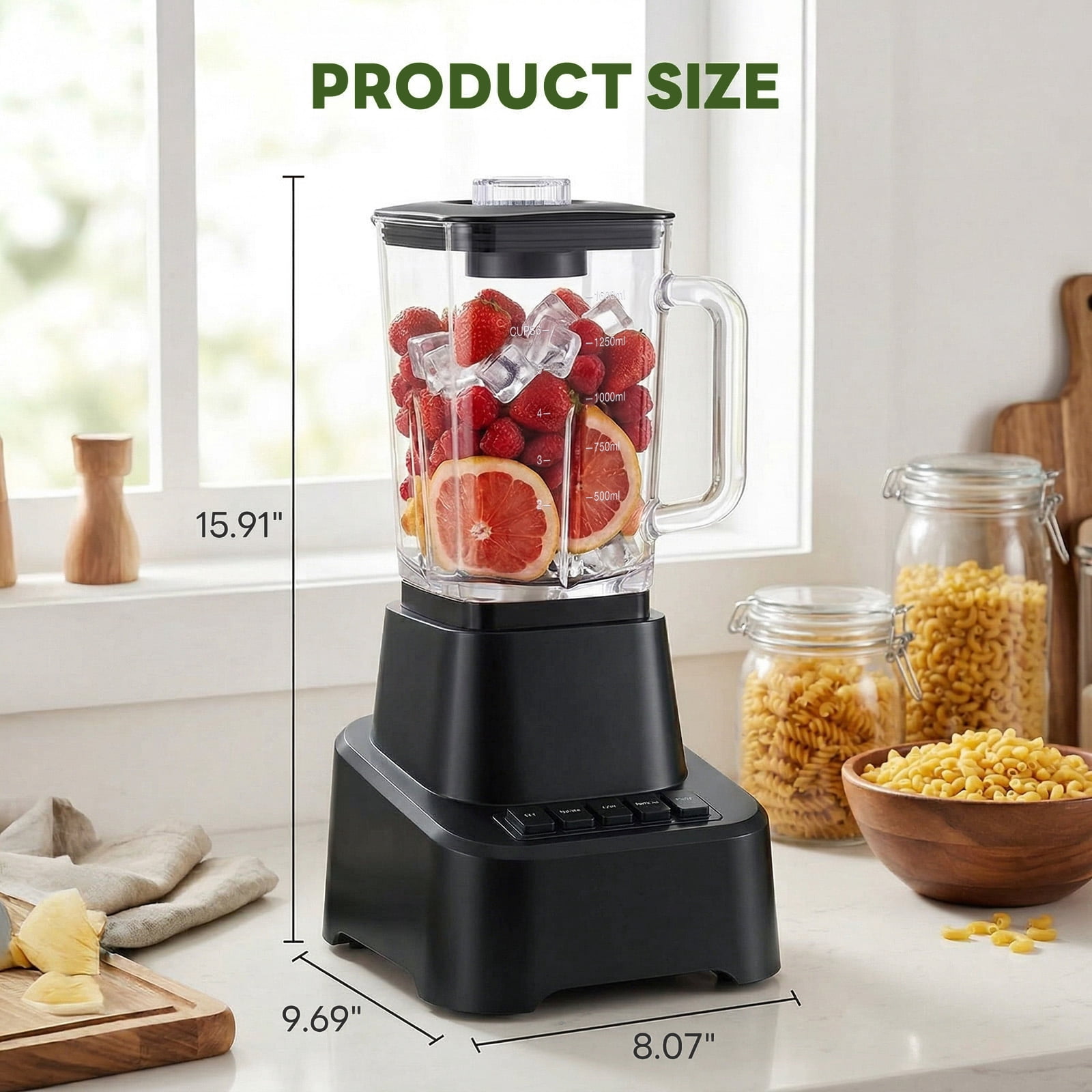 Gianna Blender with 850 Peak Watts, 54oz Full-Size Countertop Blender, 4 Speeds with Pulse for Smoothies & Frozen Drinks, Dishwasher Safe & Non-Slip Base, Black