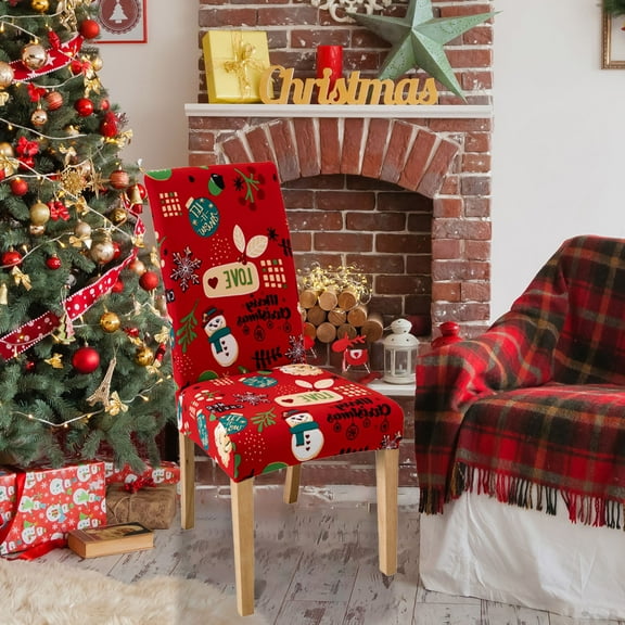 Christmas Chair Covers, Christmas Dining Chair Covers, Removable Washable Stretch Fabric Chair Protector Back Cover for Kitchen Restaurant, Polyester, Multicolor