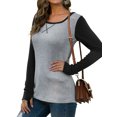 thumbnail image 4 of Women Colorblock Round Neck Long Sleeve Bottom Shirt, 4 of 7