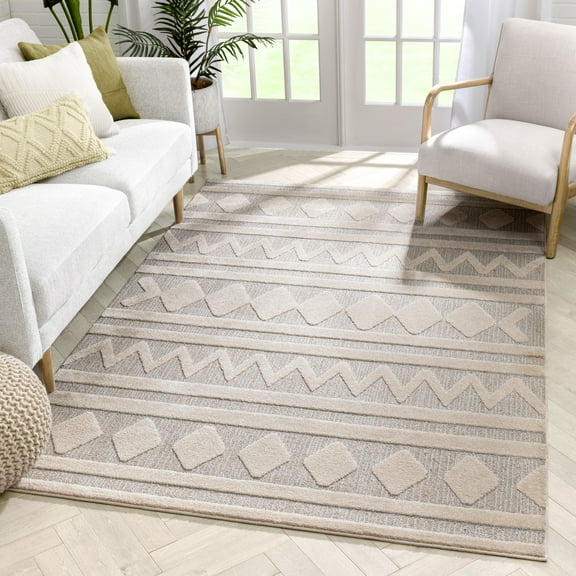 Well Woven Harlow Zara Tribal Moroccan Diamond Pattern Beige 5'3" x 7'3" Area Rug