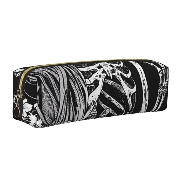 Fotbe Gothic Skull Floral Art Estuche para Lápices de Cuero con Estampado, Estuche con Cremallera Resistente, Organizador Compacto y Elegante para Papelería