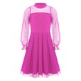 thumbnail image 3 of inlzdz Robe en Maille Contrastée à Pois à Manches Longues Bouffantes pour Filles, Décontractée, Ligne A Évasée, Patineuse, Robe de Fête, Rose Vif 140, 3 of 7
