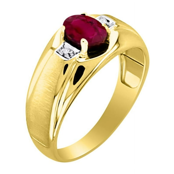 Men's Ruby & Diamond Ring Set in Yellow Gold Plated Silver With Satin Finish