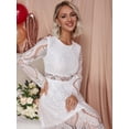 thumbnail image 5 of White Womens Elegant Round Neck Long Sleeve Lace Dress With Waist Cutout And Scalloped Hem, 5 of 6