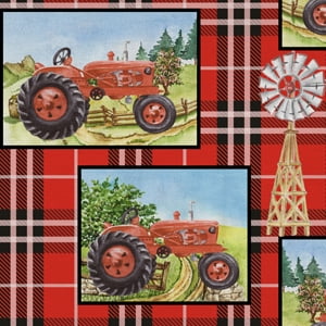 Half-Yard 100% Cotton Tractor Plaid, Red, 44" Wide for Quilting & Sewing by David Textiles