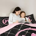 thumbnail image 4 of Manfei Pink Monogrammed C Bedding Comforter Set 7 Pieces, Kawaii Princess Ribbon Bow Full Bedding Set, Teens Girls Kids Reversible Fitted Sheet Flat Sheet, Microfiber Bedroom Decor, 4 of 7
