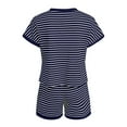 thumbnail image 6 of felwors 2 Piece Lounge Set Women Stripe Knit Short Sleeve Tee Shirts Shorts Casual Summer Loungewear Shorts Sets Blue, S, 6 of 7