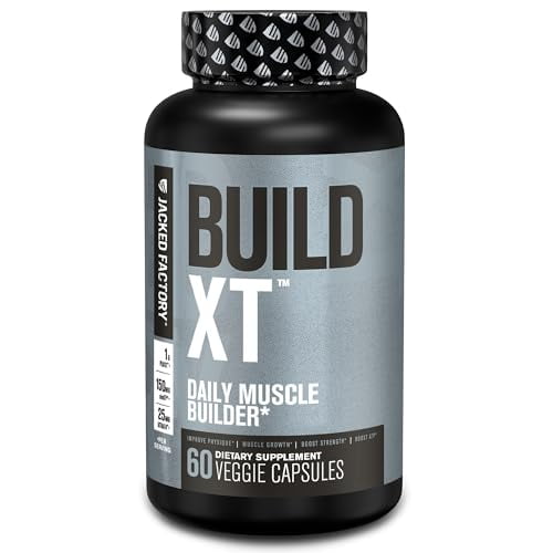 Jacked Factory Build-XT Daily Muscle Builder & Performance Enhancer - Muscle Building Supplement for Muscular Strength & Growth | Trademarked Ingredients Peak02, ElevATP, & Astragin - 120 Veggie Pills