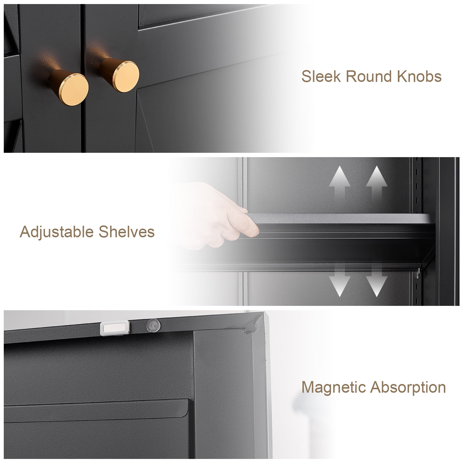 Marcree 71" Metal Storage Cabinet with 2 Doors and 4 Adjustable Shelves, Black Kitchen Pantry Storage Cabinet, 5-Tier Tall Steel Cabinet Locker for Kitchen, Living Room, Dining Room