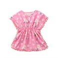 thumbnail image 2 of Baby Girls Beach Dress Flower Print Tassel Pompom Swimsuit Cover Up, 2 of 8