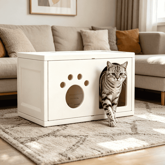 XF XINFENG Cat House Outdoor Cat House HDPE Cat Condo, Easy to Assemble & Clean Cat Cave with Round Paw Holes & Horizontal Door, Spacious Indoor Outdoor Cat Shelter for Kittens & Small Cats.
