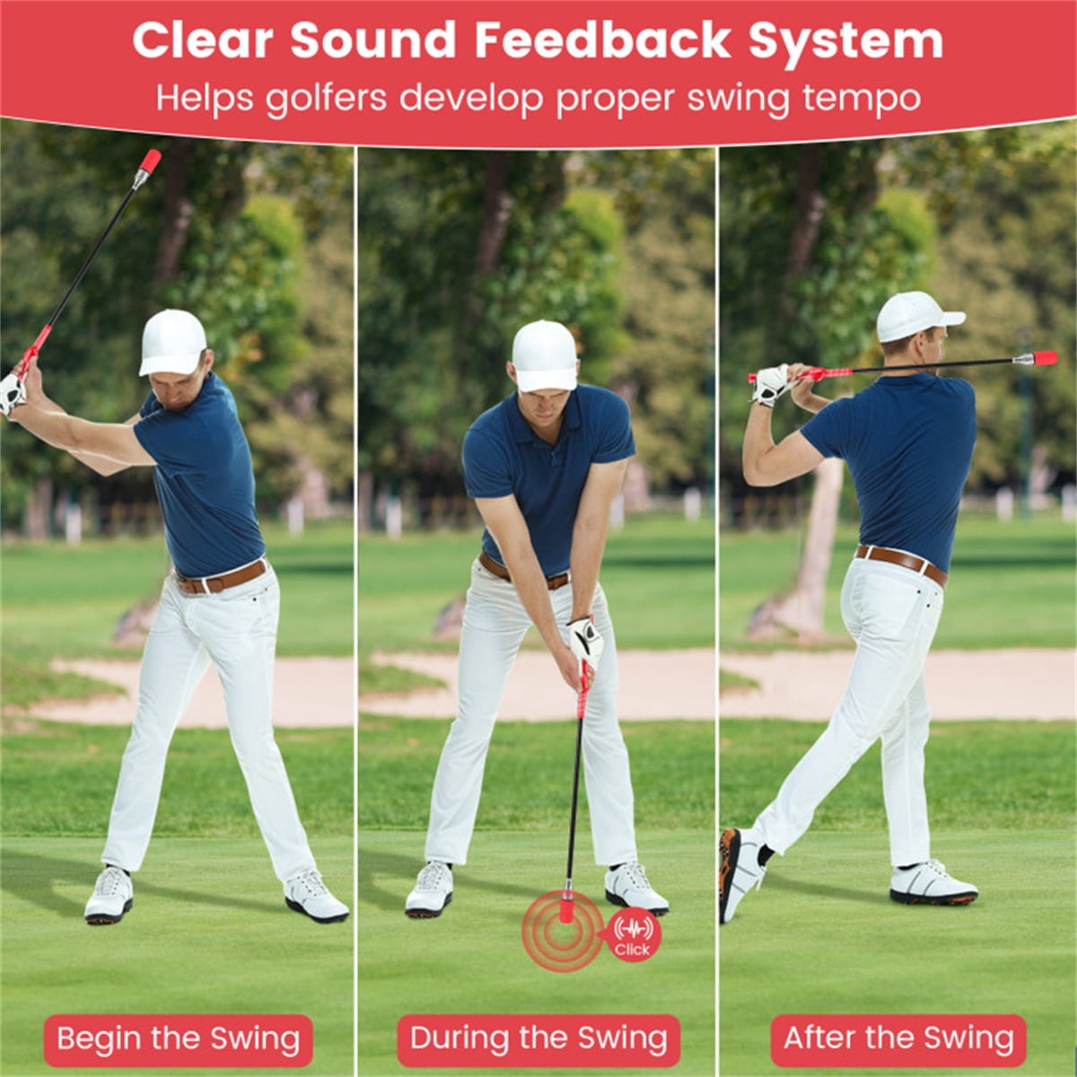 Red Portable Fiberglass Golf Swing Stick Sound Feedback Golf Warm-Up Tool for Beginners Pros Improve Grip Shot Accuracy