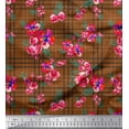 thumbnail image 1 of Soimoi Brown Cotton Duck Fabric Check & Floral Print Fabric by the Yard 42 Inch Wide, 1 of 3