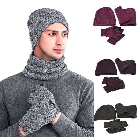 SPRING PARK 1 Set Winter Warm Knit Beanie Hat Scarf Touchscreen Gloves Set for Men Women Beanie Gloves