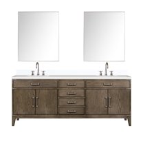 Laurel 84 in W Grey Oak Double Vanity, Cultured Marble Top, Faucet Set, & 36 in Mirrors