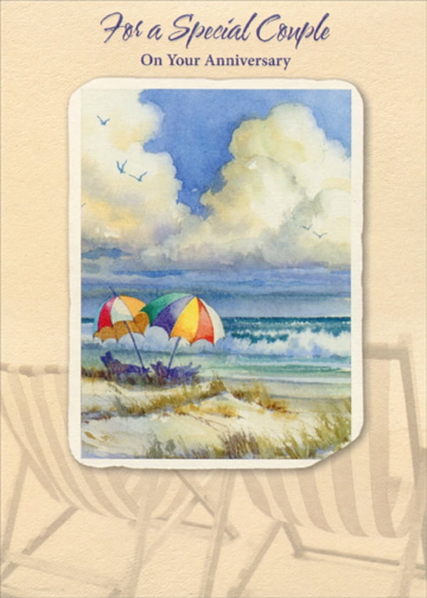 Two Rainbow Umbrellas and Crashing Waves Anniversary Card for Special Couple 
