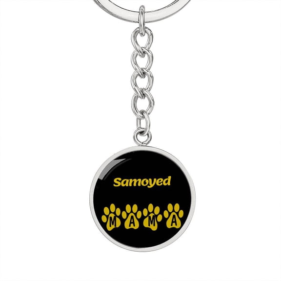Samoyed Mama Circle Keychain Stainless Steel or 18k Gold Dog Mom Pendant