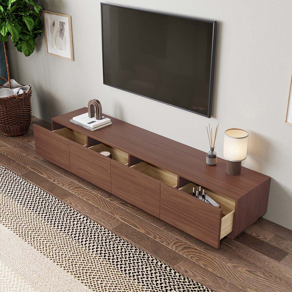 POVISON Minimalist TV Stand, Wood Media Console with Drawers, Walnut Veneer, 78" Fully-Assembled