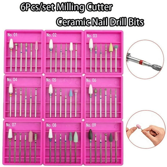 BE-TOOL 6 Pieces Nail Drill Bits Rotary Nail Drill Bits Cleaning Nail Cuticles Polishing Nails