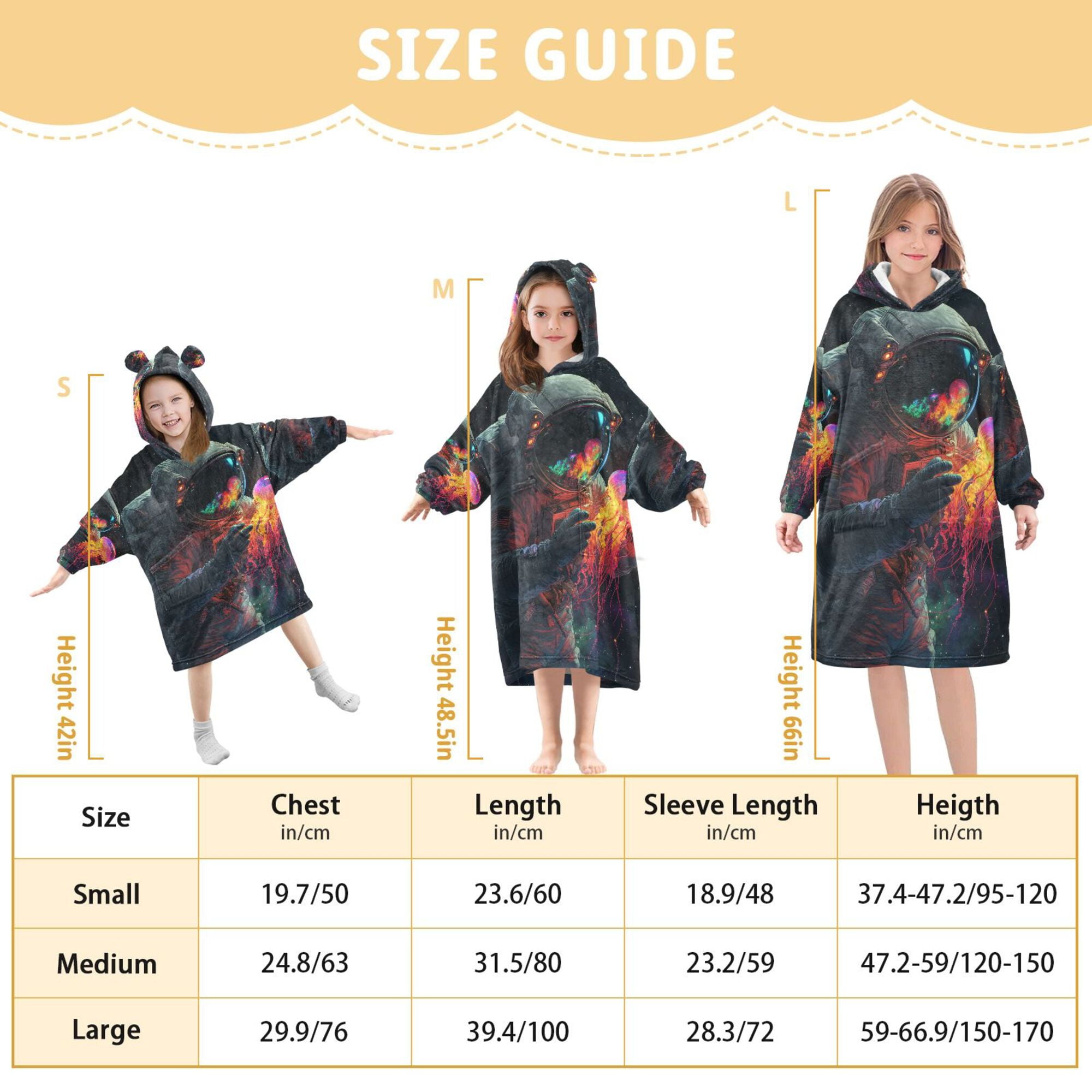 FORMRS Wearable Blanket Hoodie with Sleeves for Kids Cozy Flannel Sweatshirt, Black Astronaut
