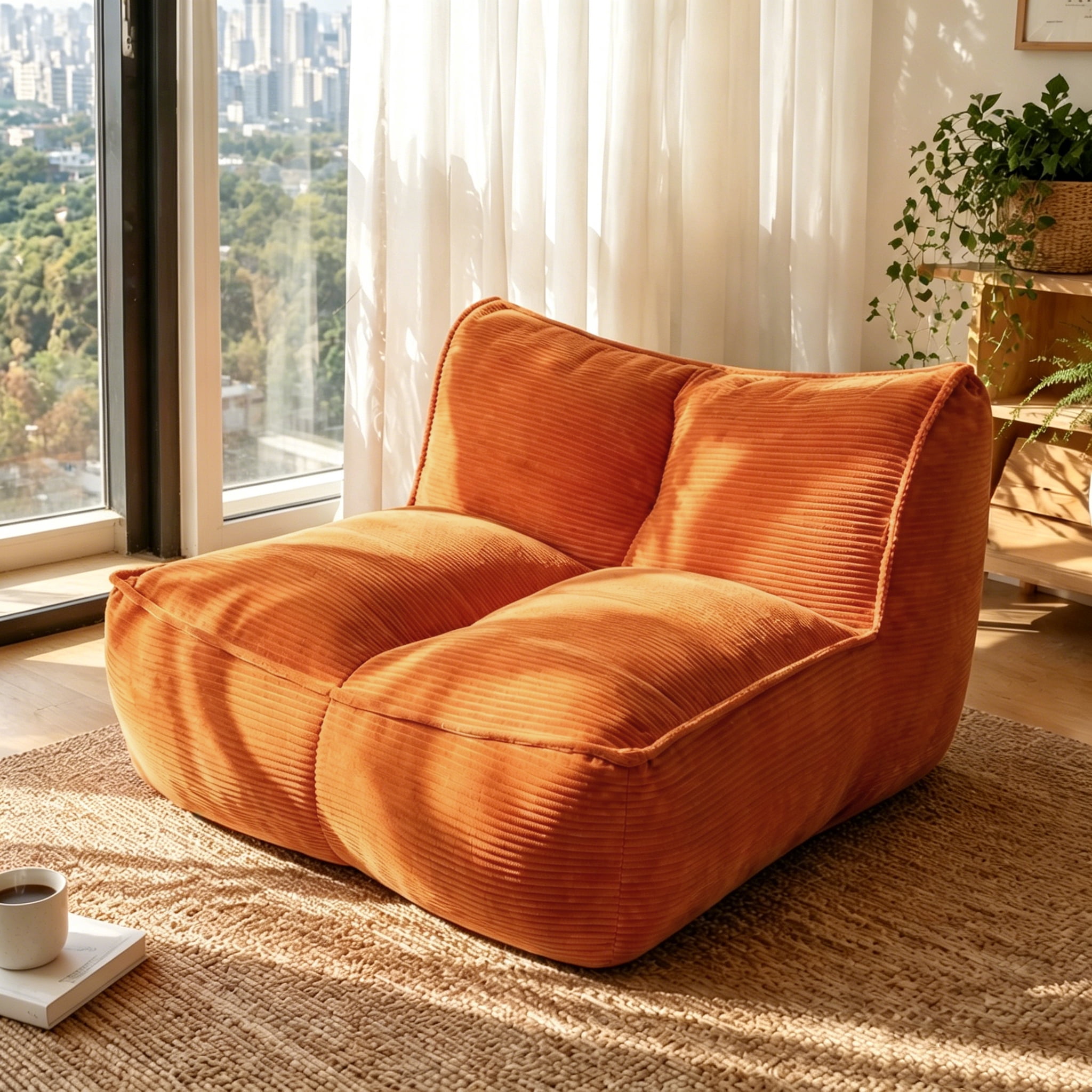 Soft Faux Fur Adult Bean Bag Lounger Sofa, Ergonomic Back Neck Support Vacuum Packed No Assembly Lazy Chair, Fluffy Bean Bag Couch for Bedroom Living Room Dorm Reading Gaming Relaxation