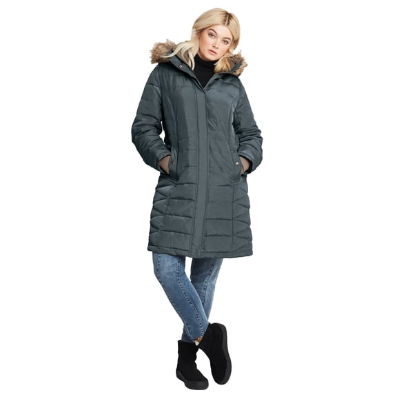 ellos Plus Size Faux Fur Trim Puffer
