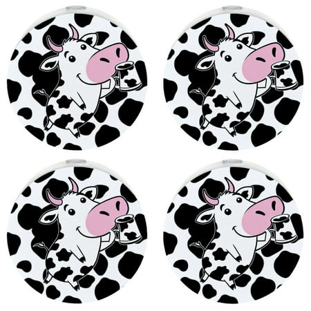 

Night Lights Plug Into Wall [4 Pack] Night Light for Kids LED Nightlight with Dusk to Dawn Sensor for Bathroom Decor Children Room Cow Black and White Animal Milk Cartoon