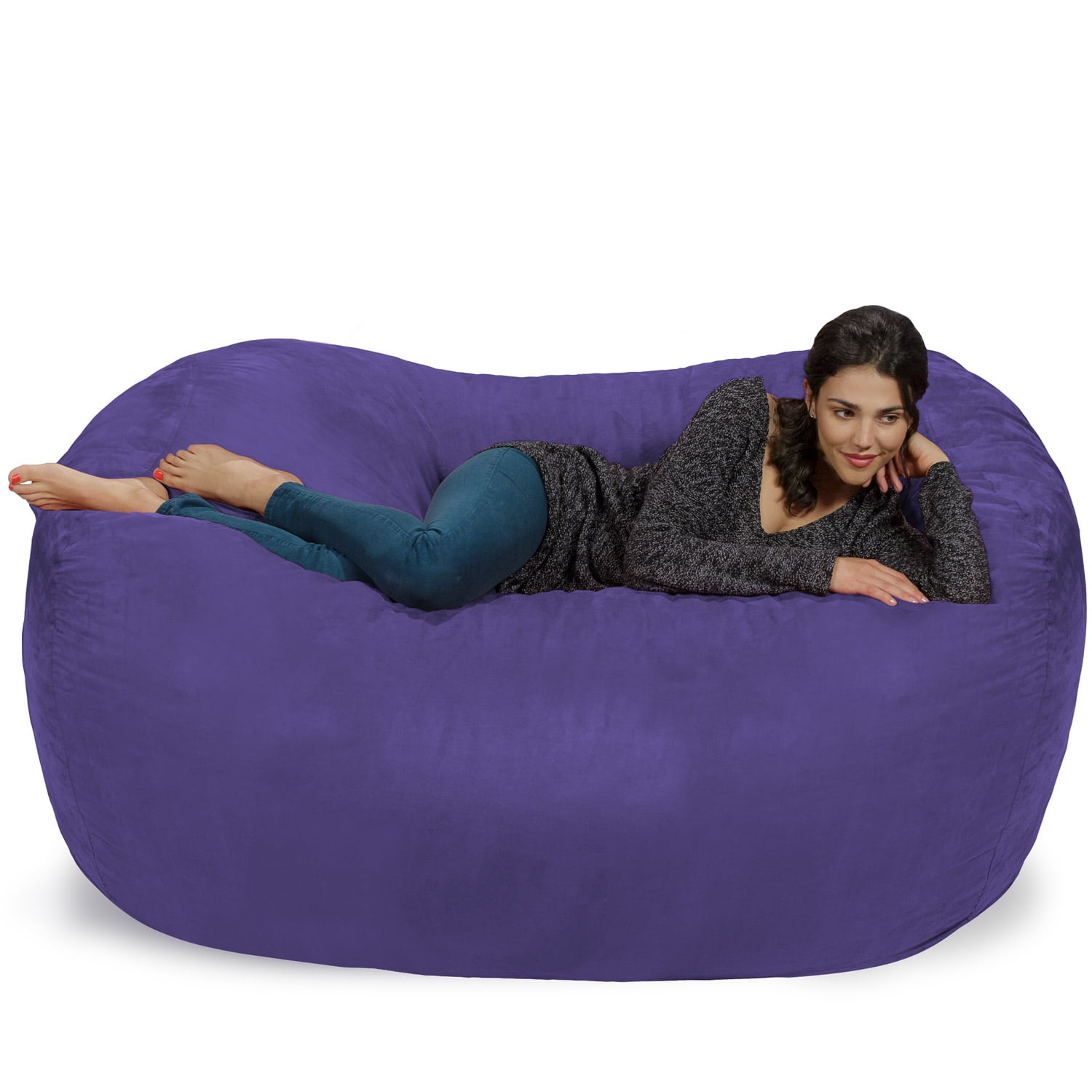 Chill Sack Bean Bag Chair, Memory Foam Lounger with Microsuede Cover, Kids, Adults, 6 ft, Purple