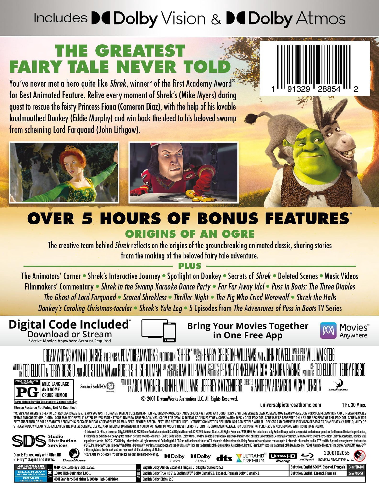 Shrek (Limited Edition 25th Anniversary Steelbook) (4K Ultra HD + Blu-ray + Digital Copy), Family, DreamWorks