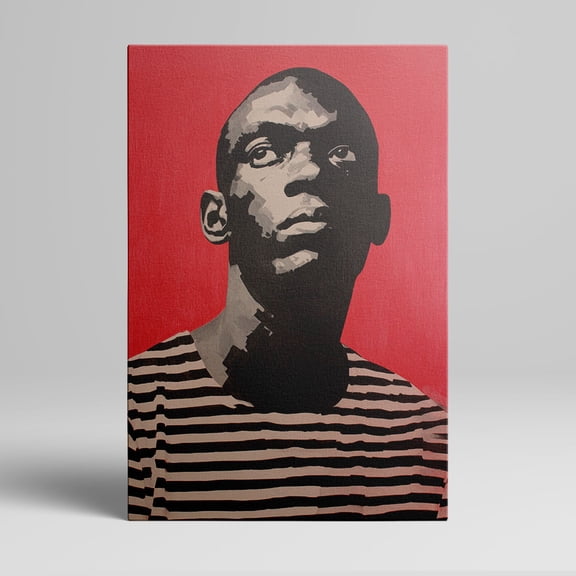 1pc Stylish Black - and - White Portrait of a Man in Striped Shirt on Red Background Framed Decor room hanging Wall Picture Decor for Home Gifts, living room, bathroom, bedroom, kitchen wall art