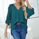 thumbnail image 2 of Blusa Con Cuello En V, Casual De Manga Larga Para Mujer Tops De Moda Cómodos Para Vacaciones Para Club Para Dama ANGGREK  Otros, 2 of 6