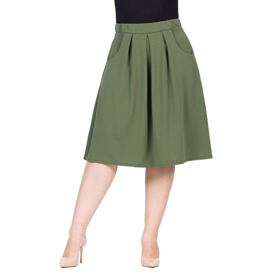 Plus Size Elastic Waist Pleated Pocket Skirt