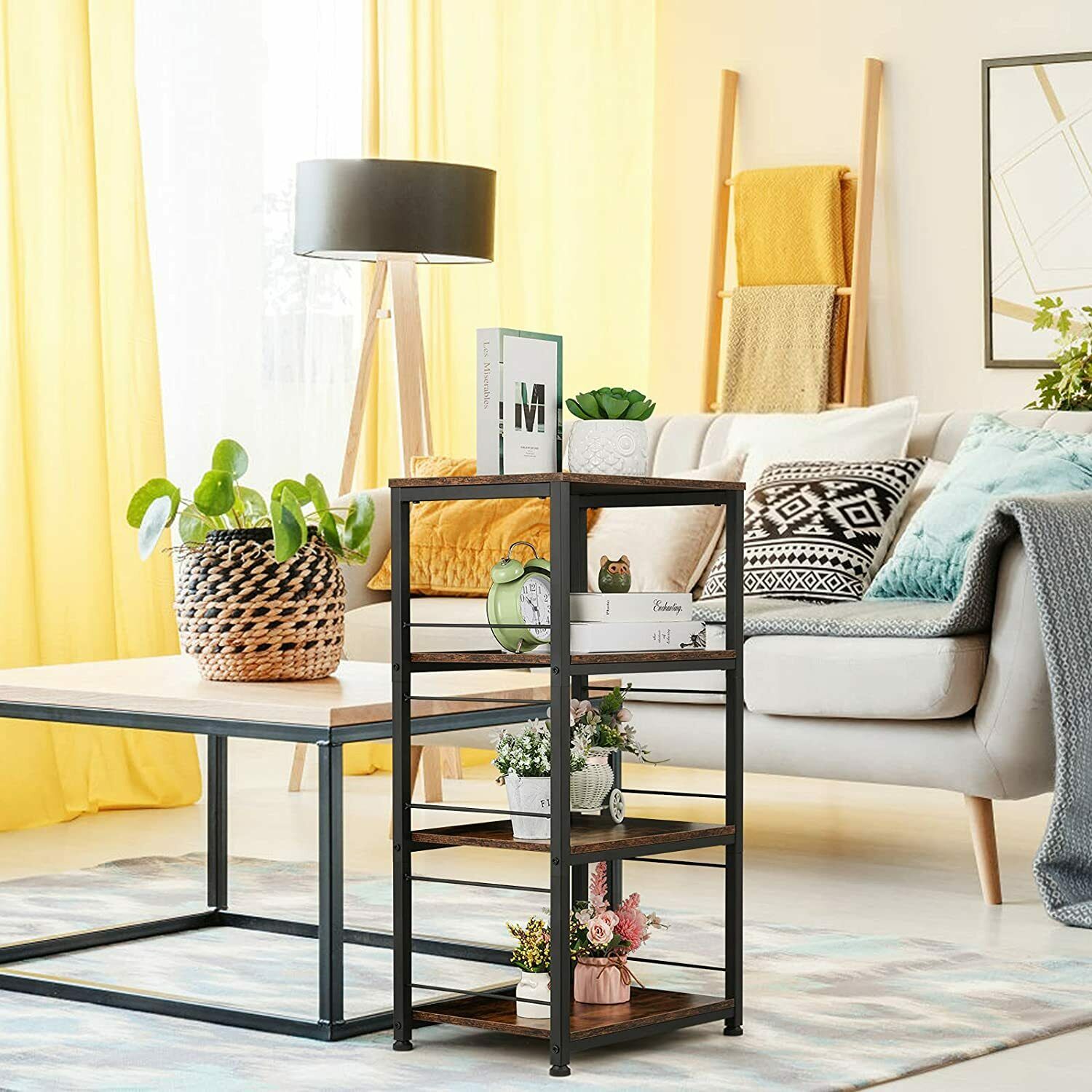 4 Tier Side Table Organizer Cart with 4 Wheels Brown