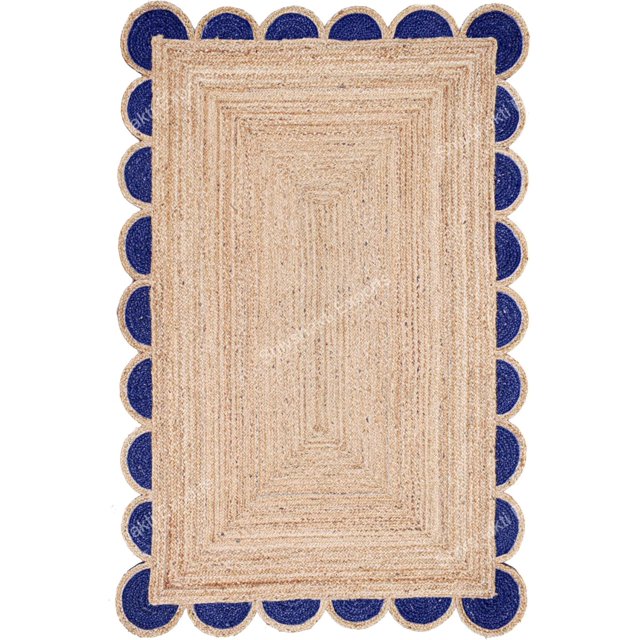 Scalloped Jute Rug (Navy Blue, 2.5x5 ft)