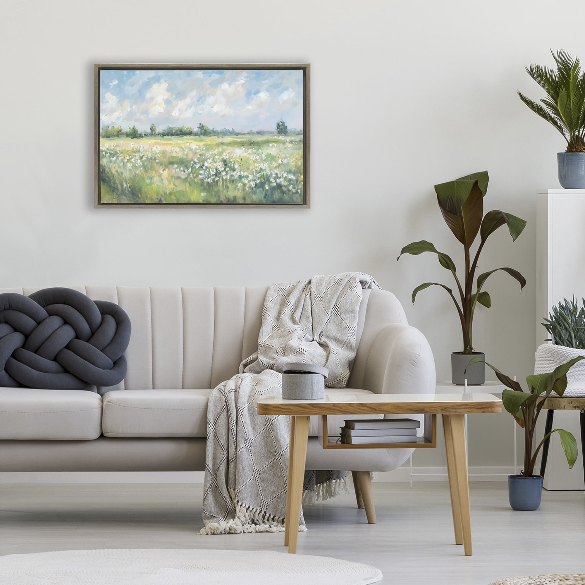 Stupell Industries Daisy Field Landscape Impression Brown Framed Floater Canvas Wall Art, design by Creative Studio