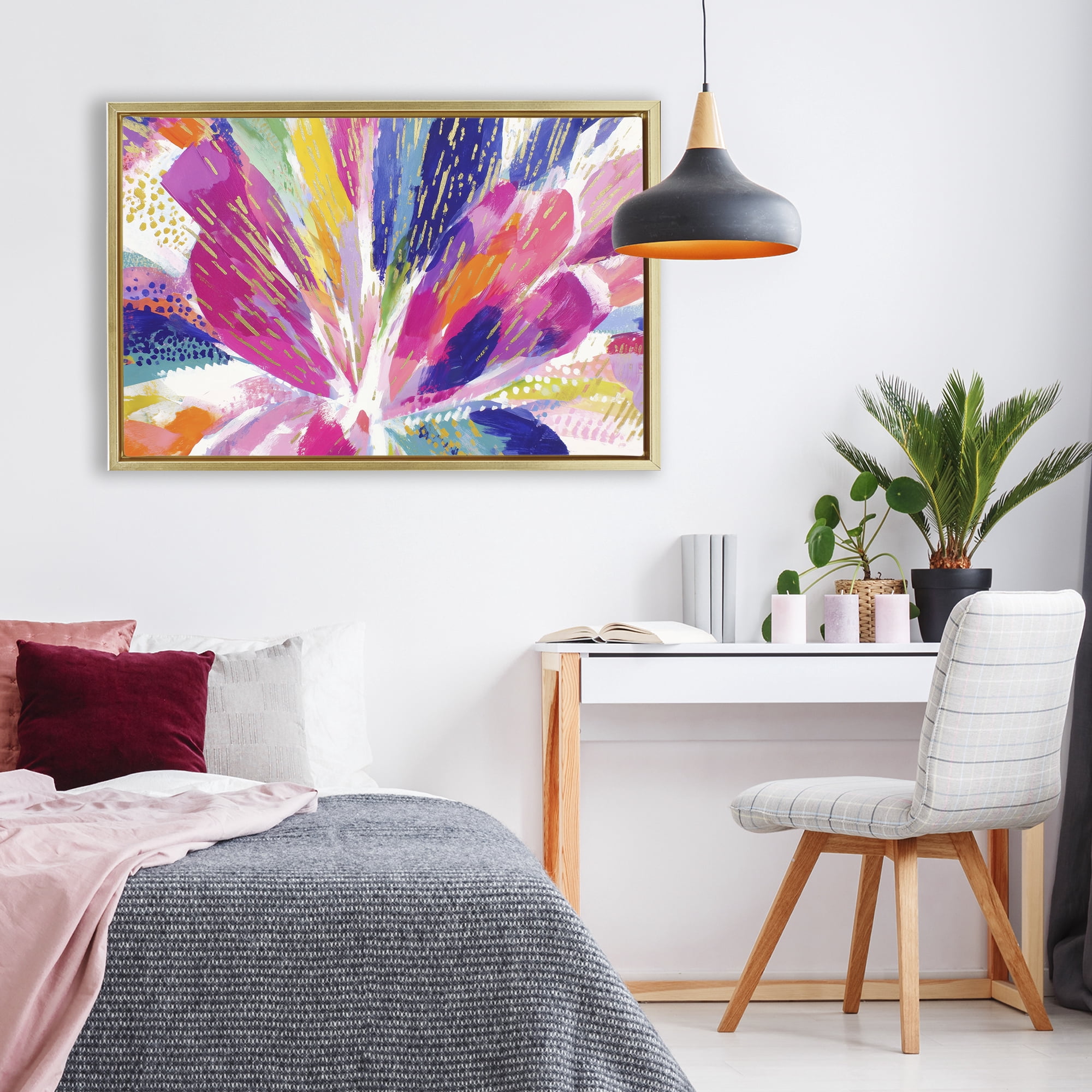 Stupell Industries Flower Burst in Vibrant Tones Gold Framed Floater Canvas Wall Art, design by Chromatic Storm Studio