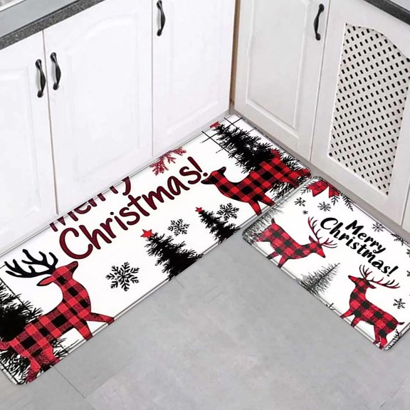 Christmas Kitchen Rugs Sets of 2, Non & Washable, Material Polyester, Decor for Kitchen, Living Room, Bedroom, Entryway, Doorway, Laundry, Bathroom