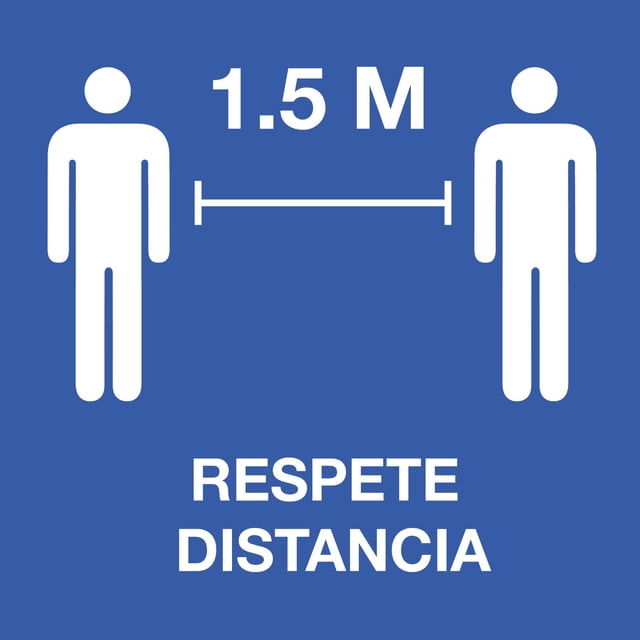 Señalamiento: "Respete la sana distancia", en azul y blanco. Plástico estireno calibre 40, ideal para interior y exterior, 20 x 20 cm. Señalética, Letrero, Señal de seguridad cuadrada, contingencia.