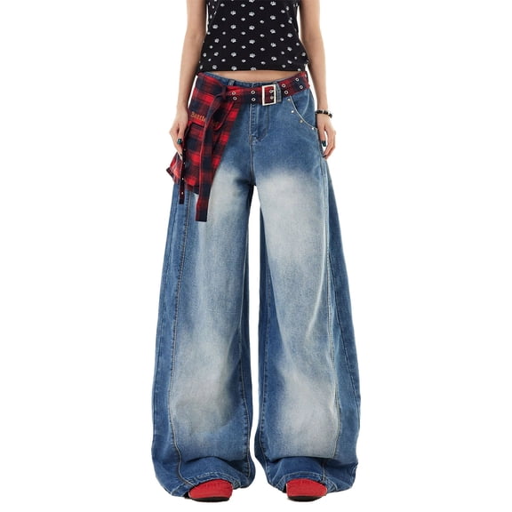 Womens Vintage Washed Denim Jeans Loose Fit Wide Leg Barrel Pants Fashion Versatile Long Trousers Baggy Jeans for Women Relaxed Fit Pants
