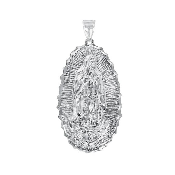 MST 925 Sterling Silver Our Lady of Guadalupe Virgin Mary Medallion Pendant Necklace, Religious Jewelry Unisex, All Ages, 2.20"