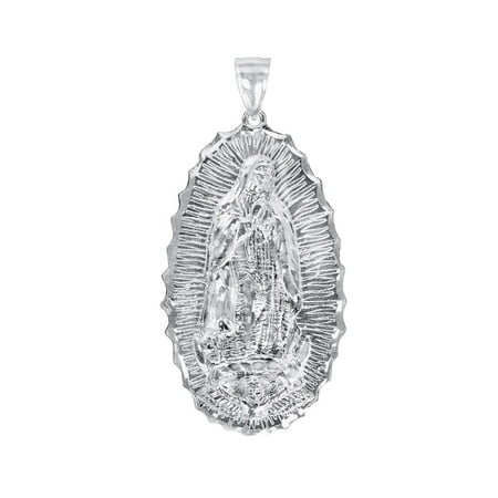 MST 925 Sterling Silver Our Lady of Guadalupe Virgin Mary Medallion Pendant Necklace, Religious Jewelry Unisex, All Ages, 2.20"